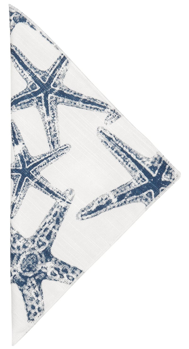 Decorative Things Cloth Napkins 100% Cotton Fabric Linen Napkins Beach Wedding Reception Table Decor, Party Ideas, Blue and White Starfish Coastal Tablescapes 18" x 18" Dinner, Set of 4 - Image 2